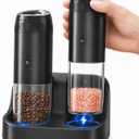 Gravity Electric Salt and Pepper Grinder Set, Rechargeable Automatic Mills with Charging Base, 6-Level Adjustable Coarseness, LED Light, Matte Black, 2-Pack