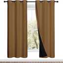 NICETOWN 100% Blackout Window Curtain Panels, Gold Brown, 2 Pieces, 42-inch Wide Per Panel, Full Light Blocking Drapes with Black Liner for Nursery, 72-inch Drop Thermal Insulated Draperies