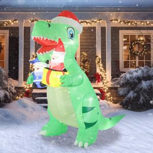 Taman 8 FT Christmas Inflatable Decorations, Large Dinosaur with Santa Claus Propeller Built-in Bright LED Light Blow Up for Yard, Garden,Lawn Outdoor Holiday Yard Decorations