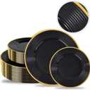 Liacere 100PCS Black Plastic Plates - Heavy Duty Disposable Plates - Black and Gold Plate Include Dinner/Dessert Plate for Wedding & Holiday Party & Birthday & Graduation