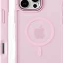 Magnetic for iPhone 16 Pro Case, Compatible with MagSafe, Threaded Non-Slip, 4 Cornered Military-Grade Drop Protection, Alloy Camera Frame, Matte Translucent Shockproof Phone Case, Pink