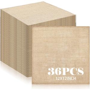 VitalCozy 36 Pcs 12 x 12 Inches Natural Burlap Square Placemats Heat Resistant Non-Slip Place Mats Rustic Table Mats for Wedding Centerpiece Kitchen Farmhouse Crafts Supplies Finished Edges