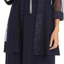 R&M Richards Women's Elegant 2-Piece Shift Dress with Pleated Shimmer Duster Jacket for Mother of the Bride, Cocktail Attire (Blue, 16W)