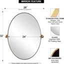 Gold Bathroom Mirror, 24" x 32" Tilting Vanity Oval Mirror for Wall, Brushed Gold Stainless Steel Metal Frame Pivot Mirror Hangs Vertically Wall-Mounted