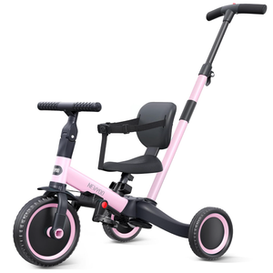 newyoo Toddler Tricycle,Toddler Bike,Birthday Gifts and Toys for 1-3 Year Old Boys and Girls, Trike with Push Handle, Backrest and Safety Belt, Balance Bike, TR007, Pink