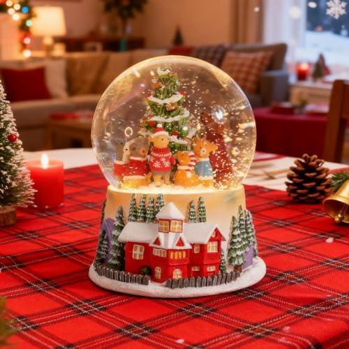 VCUTEKA Christmas Snow Globe, Lighted Musical Snow Globes with 6 Puppies Around Christmas Tree, Battery Operated Snow Globes for Kids Gift and Holiday Home Décor