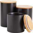 Farmlyn Creek Set of 3 Matte Black Kitchen Canister with Airtight Wooden Bamboo Lids, Kitchen Counter Containers, Food Storage Jars, Ideal for Storing Sugar, Coffee and Other Dry Goods, (3 Sizes)