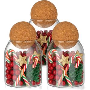 3 Pcs Glass Storage Jars, 480ML/16Oz - Airtight Cork Ball Lids, Glass Containers with Wooden Seals for Coffee Beans & Nuts,