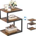 S-Shaped Side Table 3 Tier, Minimalist Nightstand for Small Spaces with Open Storage, Narrow End Table for Living Room Bedroom, Rustic Brown