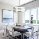 19.7" Drum Chandelier 5-Light Brushed Nickel Modern Pendant Light Adjustable Hanging Lighting Chandeliers for Dining Room Kitchen Island Foyer Living Room Bedrooms