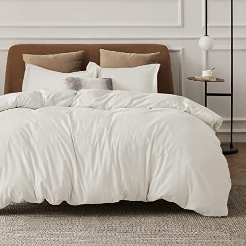 Bedsure Duvet Cover King Size - Soft Double Brushed Bedding Set for Kids & Adults, Zipper Closure, 3 Pieces, Includes 1 Duvet Cover (104"x90") & 2 Pillow Shams, NO Comforter, Ivory White