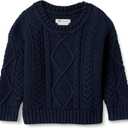 Amazon Essentials x Sofia Grainge Babies, Toddlers, and Boys' Cable Crewneck Sweater (3T, Navy)