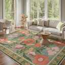 Beeiva 8x10 Washable Rug, Soft Floral Green Rugs for Living Room Indoor, Large Soft Low Pile Flower Carpet for Playroom Kids Dining Room Clasroom Dorm Dcor (Green,8'x10')