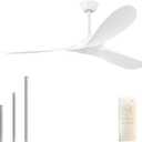 60'' Ceiling Fan No Light with Remote Control,Outdoor Ceiling Fan with DC Reversible and Silent Motor,3 Plastic Blades,Modern White Fan for Patios,Living Room,Bedroom