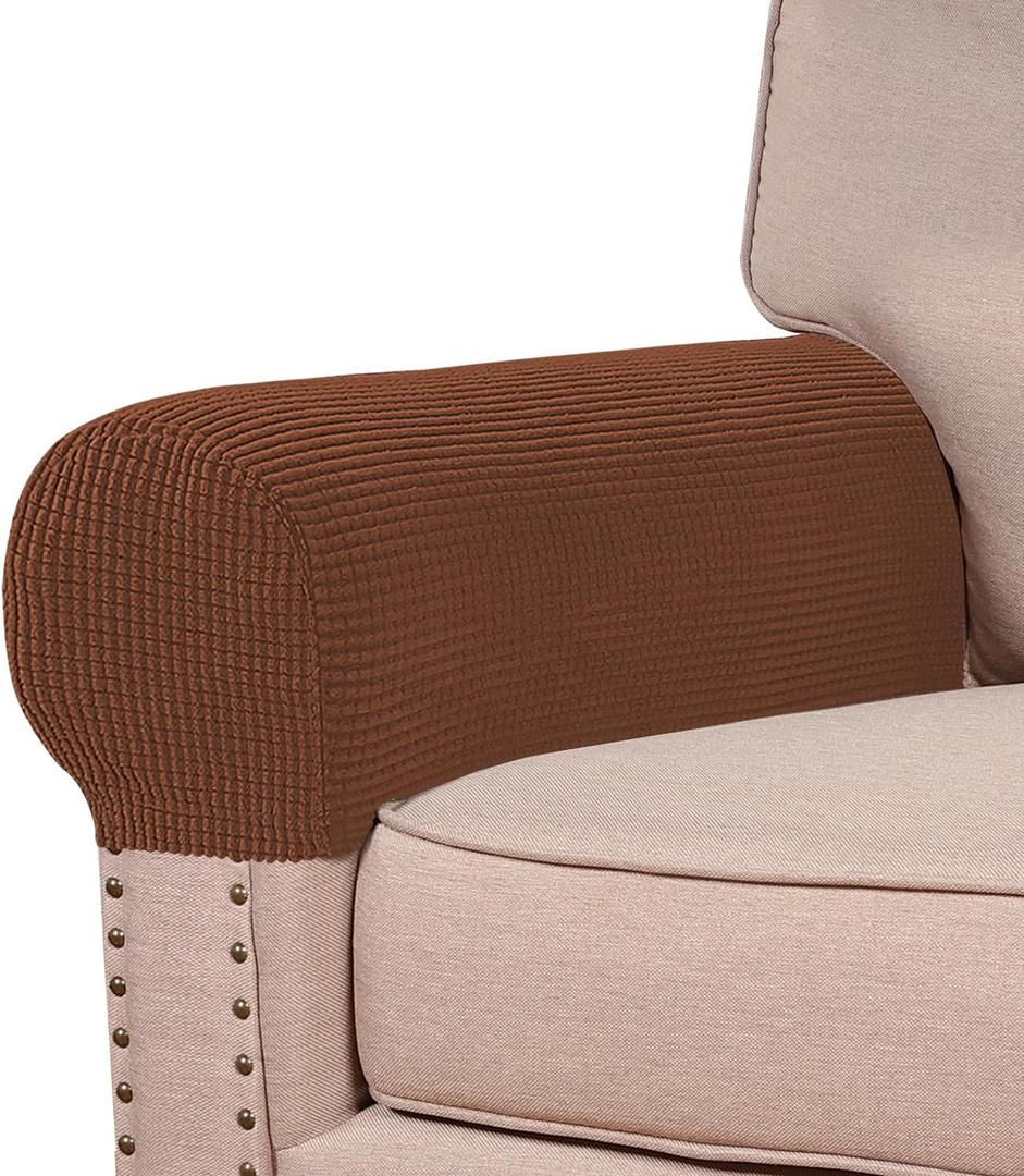 Turquoize Stretch Armrest Covers for Chairs and Sofas Couch Arm Covers for Sofa Spandex Jacquard Armrest Cover Anti-Slip Furniture Protector Armchair Slipcovers for Recliner Set of 2, Caramel