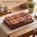 Domensi 6 Glass Snackle Box with Wood Tray and Lids Dry Fruit Container Jars Divided Serving Snack Tray with Gold Handles, Snackle Box Container Platter for Candy, Condiments Home Entertaining