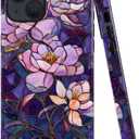 Case for iPhone 14,Fits Glossy Case Design for Girl Women,Stained Glass Flower Floral Purple