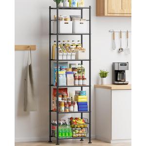Sakugi Storage Shelves - 6 Tier Shelf Organizer, Sturdy Metal Garage Shelving with Adjustable Leveling Feet, Space-Saving Shelves Organizer for Pantry, Laundry, Kitchen (18" x 12" x 70", Black)