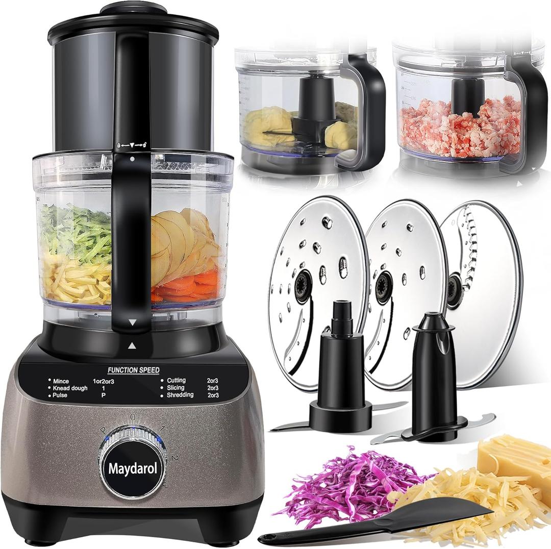 14 Cup Large Food Processor, XL Bowl, Large Chute for Blending, Mixing, Shredding, and Slicing, Meat and Vegetable Chopping, Doughing, All in One for kitchen,4 Speeds, 600W (Basic Configuration)