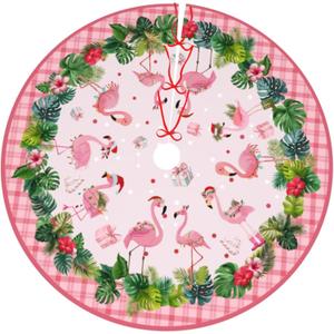 Flamingos Christmas Tree Skirt 36 Inch Xmas Tree Mat Party Decor Supplies for Holiday Home Decorations (Medium)