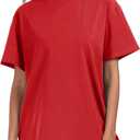 PRIMODA Womens Oversized Short Sleeve T Shirts Trendy Crew Neck Loose Workout Tee Casual Summer Tops Cotton (XX-Large, Red)