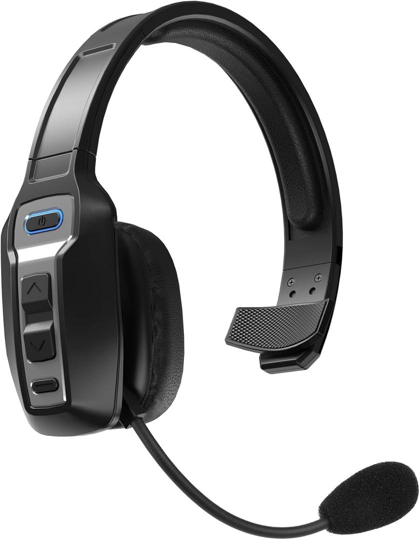 Bluetooth Headset for Truck Drivers, Single Ear Wireless Headphones with Mic Noise Cancelling, Mute Button, Hands-Free, 60H Playtime for Call Center, Office, Cell Phone