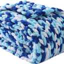 Mooreeke Chunky Knit Blanket 50"x60", Soft Chenille Throw Blanket Cozy 100% Handmade Crochet Gift Blankets with Jumbo Chenille Yarn for Couch Bed Sofa Room Decor - Blue and White