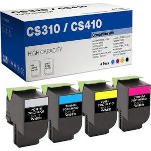 MEGOFFICE CS310 CS410 701H Toner Cartridge Replacement for Lexmark 70C1HK0 70C1HC0 70C1HM0 70C1HY0 701HY 701HC 701HM 701HK for Lexmark CS310 CS310dn CS410 CS410dn CS510 CS510de(4 Pack,BMCY)