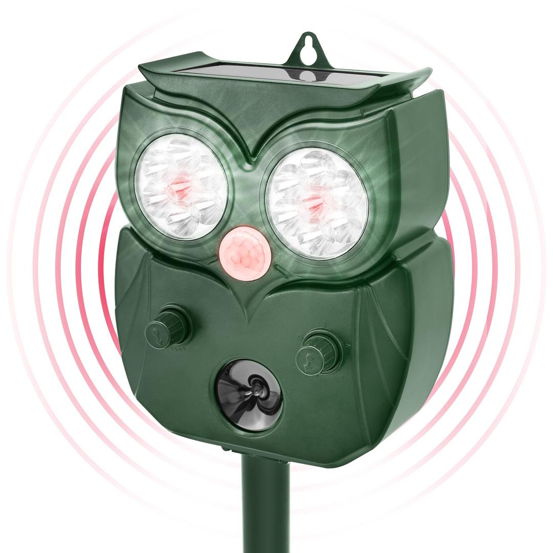 Solar Animal Repellent Outdoor, Ultrasonic Deer Repeller, Raccoon, Squirrel Deterrent Device, Waterproof Motion Detection, Rodent Against Rabbit, Skunk for Garden, Lawn, Farm Use - 2pc