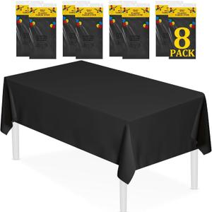 2 x XSEINO 8 Pack 54" x 108" Premium Black Plastic Table Cloth,Disposable Rectangle Tablecloths Waterproof Table Cover for Birthday Wedding Anniversary Graduation Party Decorations Supplies