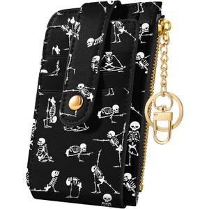 Bistup Credit Card Holder Wallet for Women Cute Small for Ladies Teen Girls Female Rfid Black Skeleton Leather Cardholder Wallets Organizer Purse Funny Girly Aesthetic Print Unique Zipper