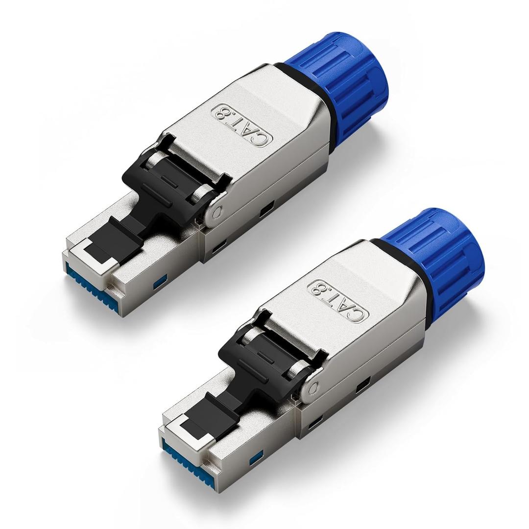 VCELINK RJ45 Connector Toolless, Gold Plated Tool Free Cat 8 Connector, Shielded Ethernet Plug for Cat8/Cat7 Ethernet Cable, 40Gbps, 2 Pack, Support POE