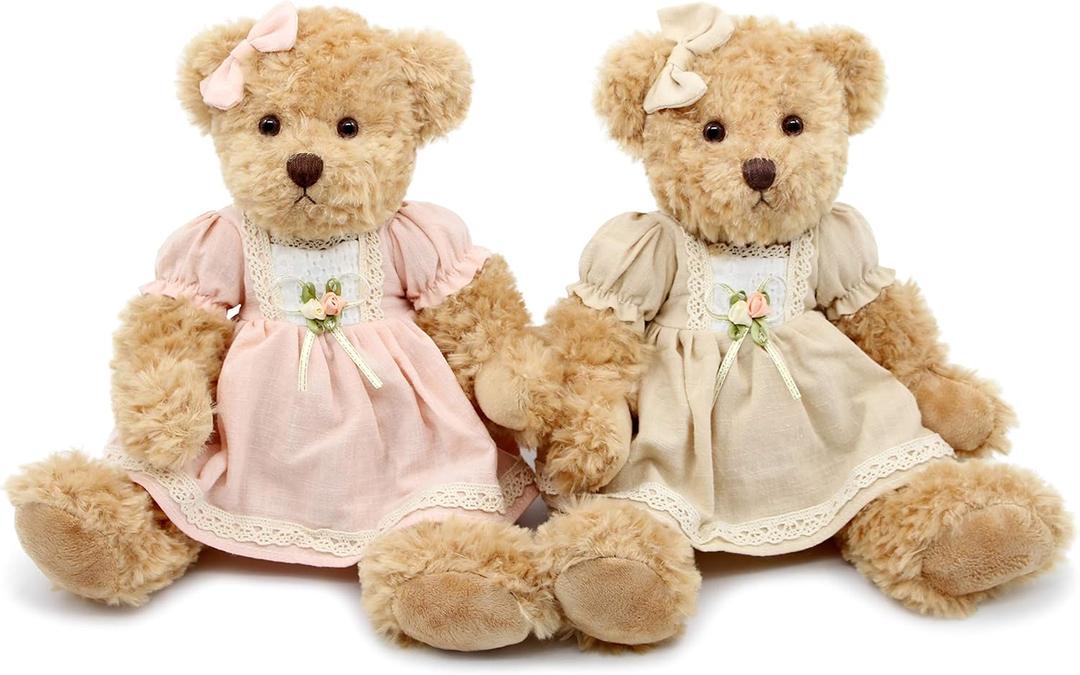oits cute 2-Pack Teddy Bear,Cute Stuffed Animal,Couple Gift Soft Plush Toy 11inch (Vintage Dress)