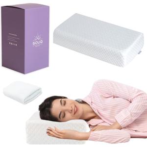 Cube Pillow - 24"x12"x5" Soft Memory Foam Pillows for Side Sleepers - Pain Relief for Neck & Shoulders- Included Extra Pillow Cover - White Square Pillow