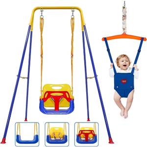 2 in 1 Toddler Swing Jumper, Swing Set for Indoor/Outdoor, Baby Jumpers and Bouncers, Easy to Assemble & Store, Suitable for Children 6 Months and Older