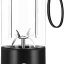 Portable Blender - USB Rechargeable Portable Juicer Blender Small Personal Blender for Shakes and Smoothies, 12 oz Water Bottle Blender with 6 -leaf Blades On the Go Blender for Travel (Black)