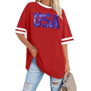 American Flag Shirts Women Oversized USA Shirt 4th of July T-Shirt Patriotic Tee Star Stripe Short Sleeve Tops (Red3, Small)