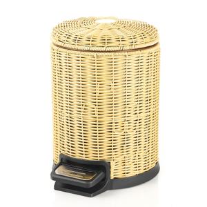 Handwoven Round Small Trash Can (Lvory, 2gallon/8L) | with Soft Close Lid, Stainless Steel Pedal, Removable Inner Bucket for Bathroom, Bedroom, Kitchen, Office