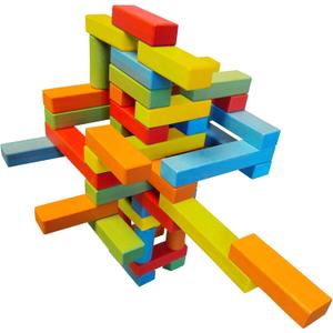 Magnetic Building Blocks Set - 45 Pieces, 25 Colorful Wooden Bricks with 2 Magnets, 15 with 3 Magnets, 5 Risers