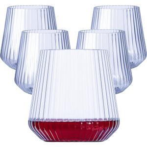 Lueumxc 40 Pack Plastic Ribbed Wine Glasses, 14Oz Origami Disposable Wine Glasses Unbreakable Clear Plastic Cocktail Glasses Recyclable Shatterproof Reusable Wine Cups (14oz-blue-40pack)