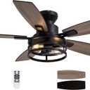 46 Inch Ceiling Fans with Lights and Remote Control, Flush Mount Black Ceiling Fan with Light, Industrial Retro Style, Indoor for Bedroom Living Room 8837X