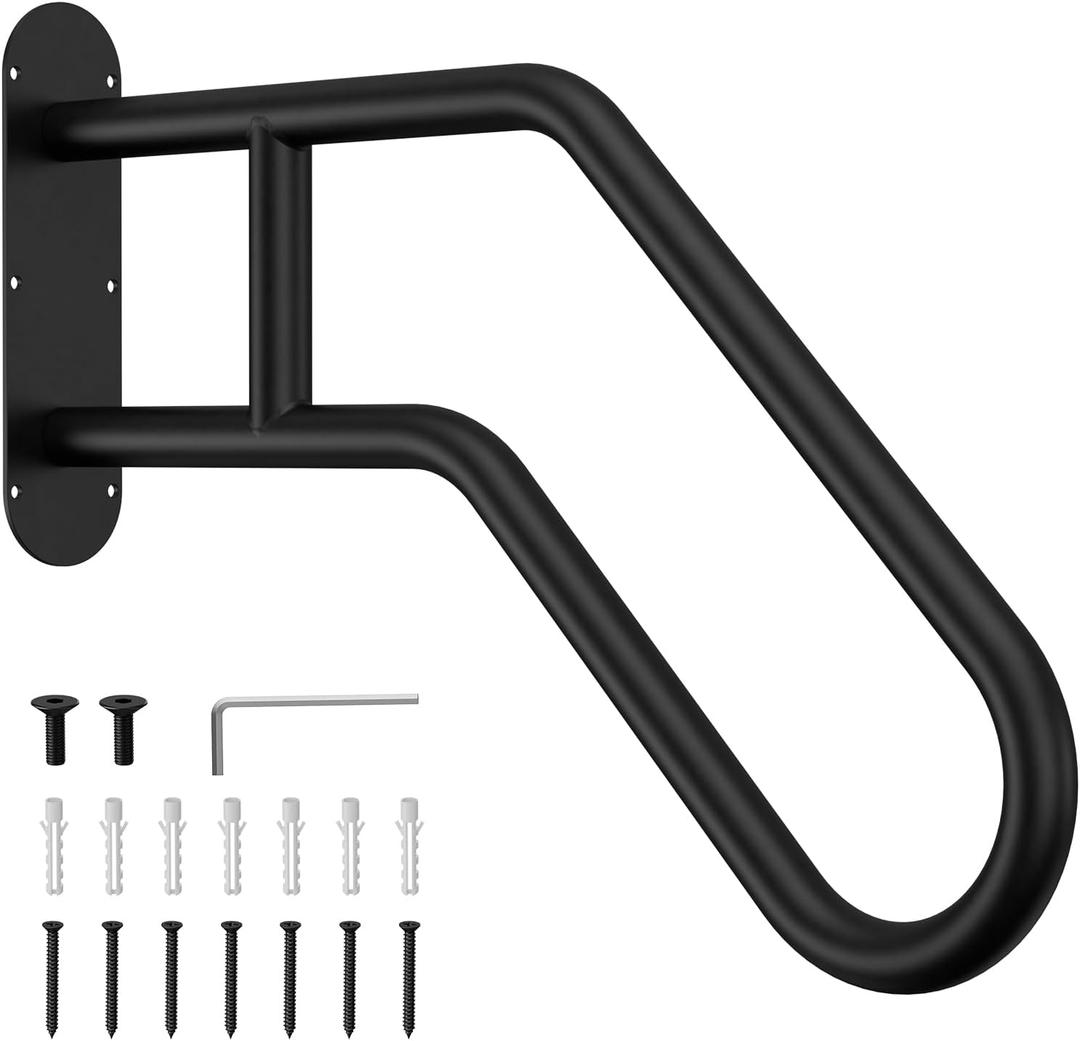 LuckIn Handrails for Outdoor Steps, 1 to 3 Steps Outdoor Handrail Wall Mount 26 Inch, Stair Railing for Kids, Elderly, Pregnant Women, U Shaped & Matte Black, Easy Installation, for Garden, Garage