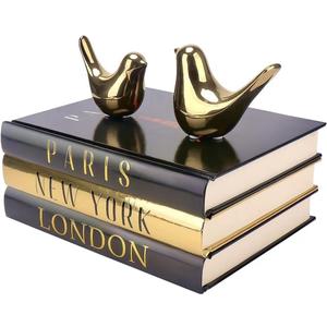 Decorative Books for Home Decor with Small Birds Statues Gold Home Decoration, Modern Style Coffee Table Book Decor, Stacked Books for Bedroom, Living Room, Office Desktop, Cabinets Shelf Decor