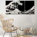 Tawinone The Great Wave off Kanagawa Canvas Wall Art, Hokusai Canvas Wall Art, Japanese Waves Wall Decor, Black And White Waves Wall Decor for Living Room, Bedroom, Office (16" x 24" x 3 pcs)