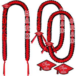 2 Pcs Graduation Lei Class of 2026 Handmade Grad Ribbon Lei DIY Name Braided Necklace Congrats Graduates Money Leis Graduation Gift High School Grad Party Supplies for Women Men