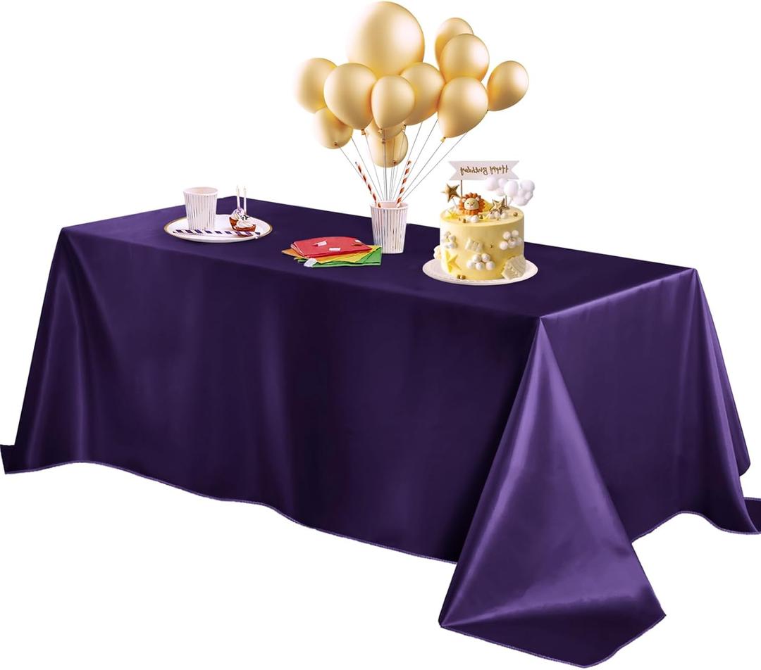 Horbaunal Purple Satin Tablecloth 60 x 120 Inches Rectangle Table Cloth Bright Silky Table Cover Overlay Dining Tablecloths for Wedding Party Banquets