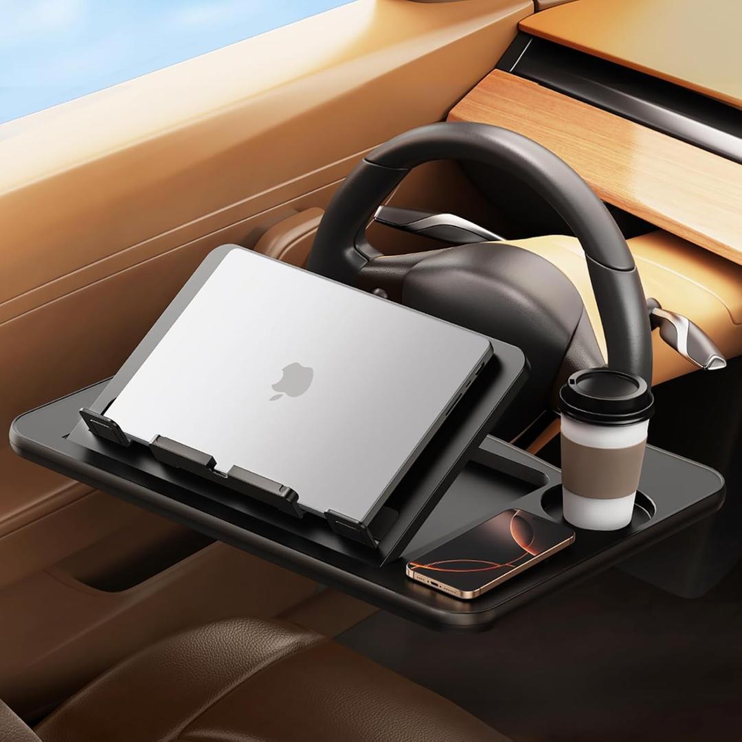 DICMKY Car Steering Wheel Tray Table, Height Adjustable Car Laptop Mount Stand Steering Wheel Desk| Car Food Eating Tray for Driver, Car Travel Essentials Accessories for Long Road Trips/Remote Work