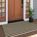 OJIA Outdoor Porch Rug Front Door Mat 24'x51, Washable Black and Tan Striped Outdoor Rugs Front Door Rug Cotton Woven Kitchen Rugs Small Area Rugs for Entryway Patio Bedroom Bathroom
