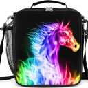 Insulated Lunch Box for Boys Girls, Reusable Lunch Bags with Adjustable Shoulder Strap and Water Bottle Holder for Kids Adult, Baseball Lunch Tote Bag for Office Work School (Horse)