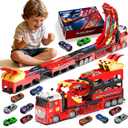 3in1 Carrier Truck with 45-Inch Foldable Race Track, Toy Trucks for Kids Ages 4-8 w/12 Metal Diecast Cars Toys, Trucks for Toddlers 2-4 Years w/Light & Sound, Kids Toys Gift for Boys & Girls Age 3+
